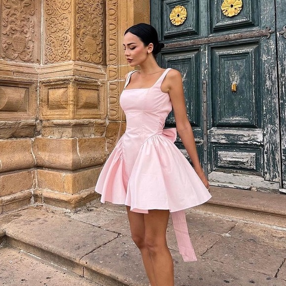 House of CB 'Florianne' Soft Peach Bow Mini Dress‎ size L D-DD Tall - Picture 13 of 15